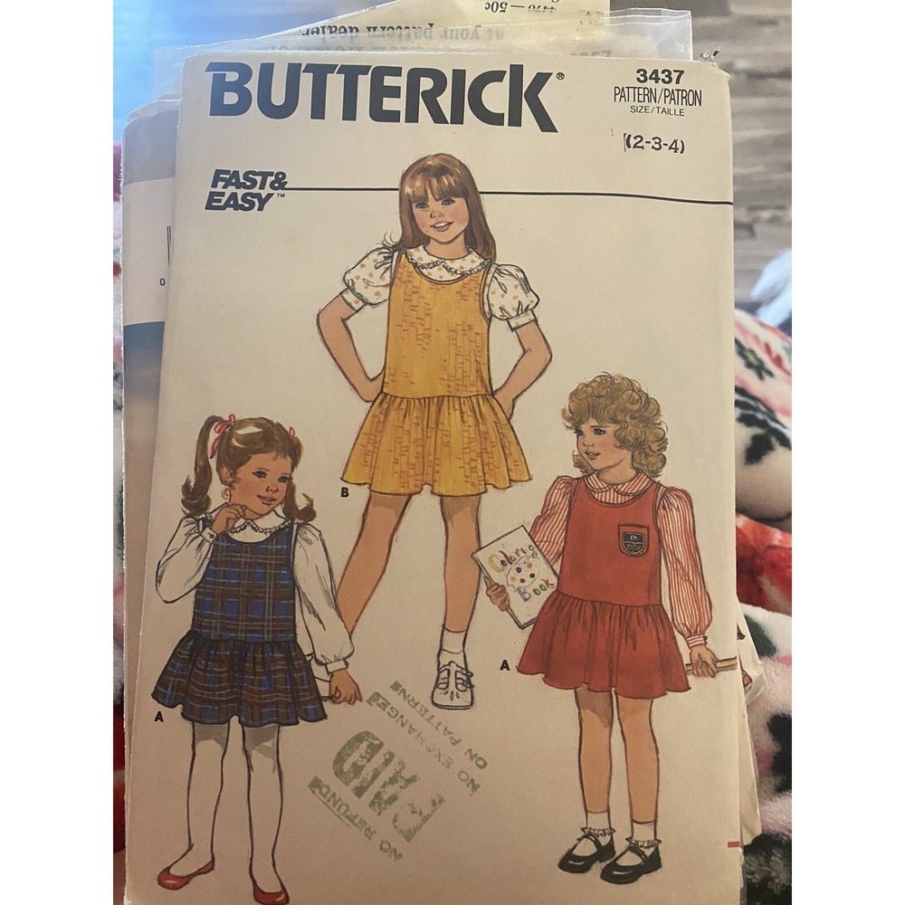 Vintage Butterick 3437 Girls Sewing Pattern Size 2-4 Cut Complete Dress Jumper